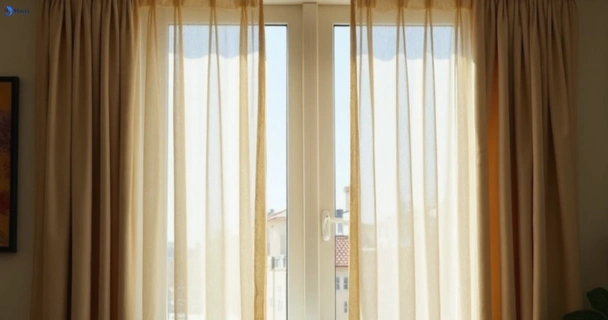 Dull dusty drapes in purga before professional cleaning